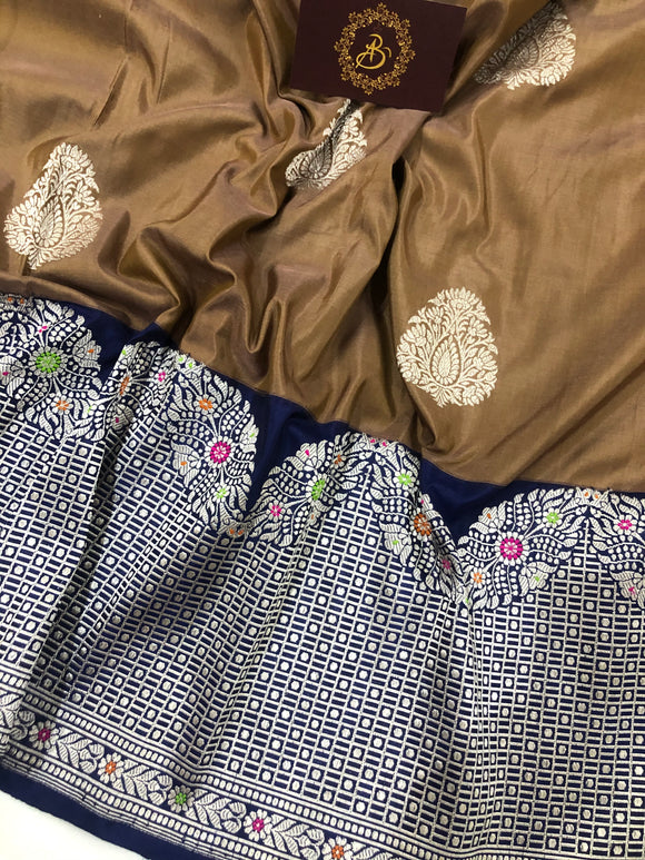 Brown Pure Banarasi Handloom Katan Silk Saree - Aura Benaras