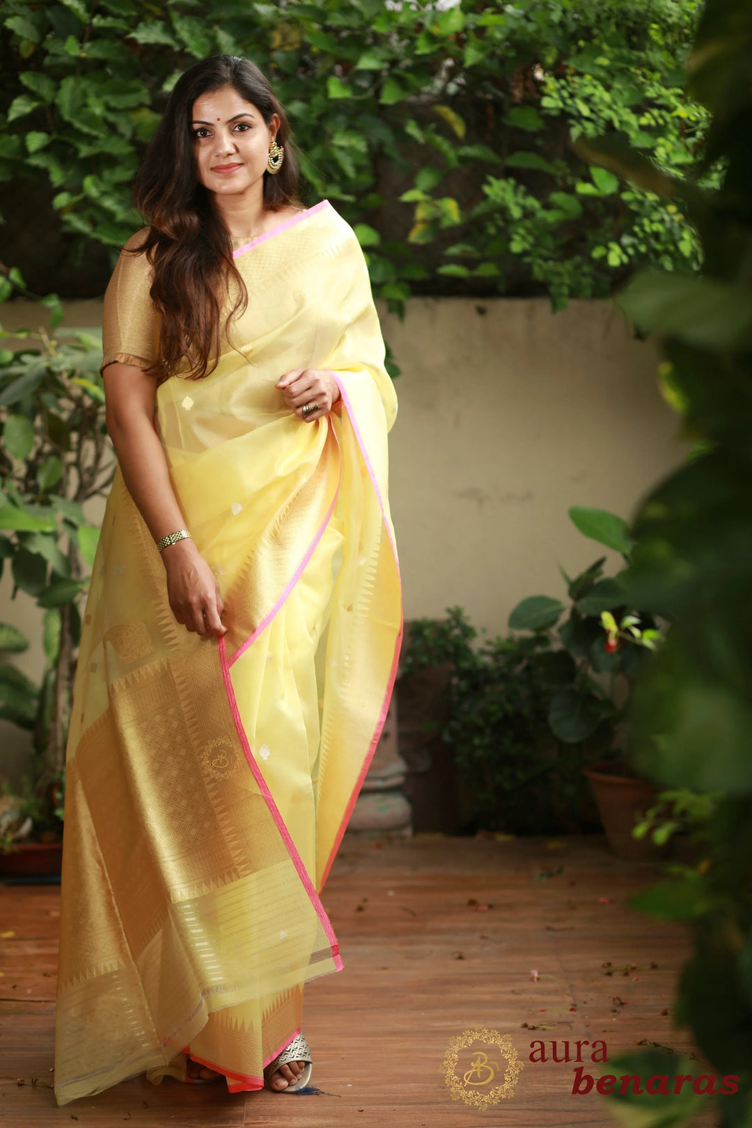 Pre Order :: Pastel Yellow Kora Cotton silk Handloom Banarasi Saree