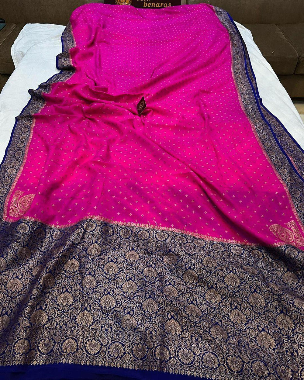 Rani Pink Pure Banarasi Khaddi Crepe Silk Saree - Aura Benaras