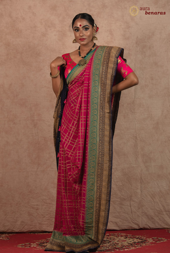 Pink Banarasi Handloom Pure Khaddi Georgette Silk Saree - Aura Benaras