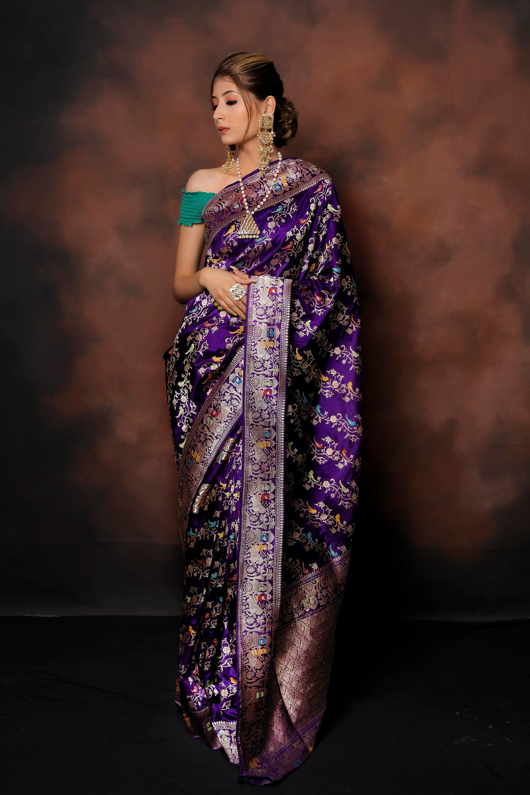 Purple Kadwa Jaal Pure Banarasi Handloom Katan Silk Saree - Aura Benaras