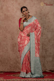 Peachish pink Khaddi Chiffon Georgette Banarasi Handloom Saree