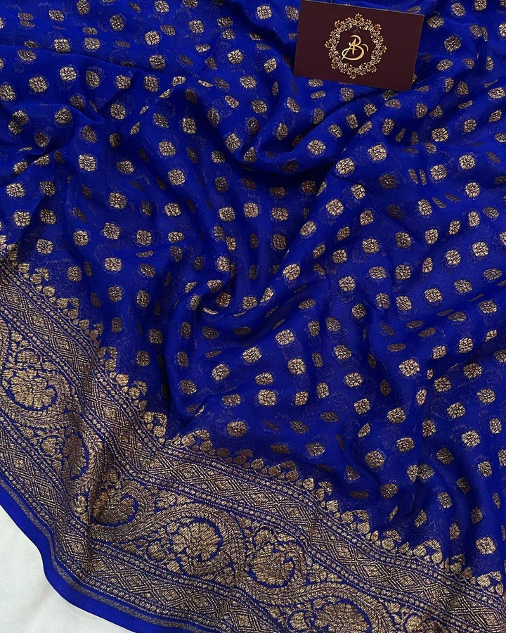 Royal Blue Pure Banarasi Khaddi Georgette Saree - Aura Benaras