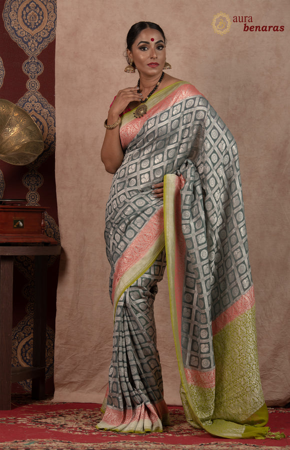 Grey Casual Indian Sari in Soft Silk with Rich Pallu and Blouse in USA, UK,  Malaysia, South Africa, Dubai, Singapore