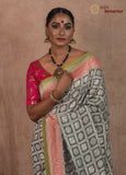 Grey Banarasi Handloom Pure Khaddi Georgette Silk Saree - Aura Benaras