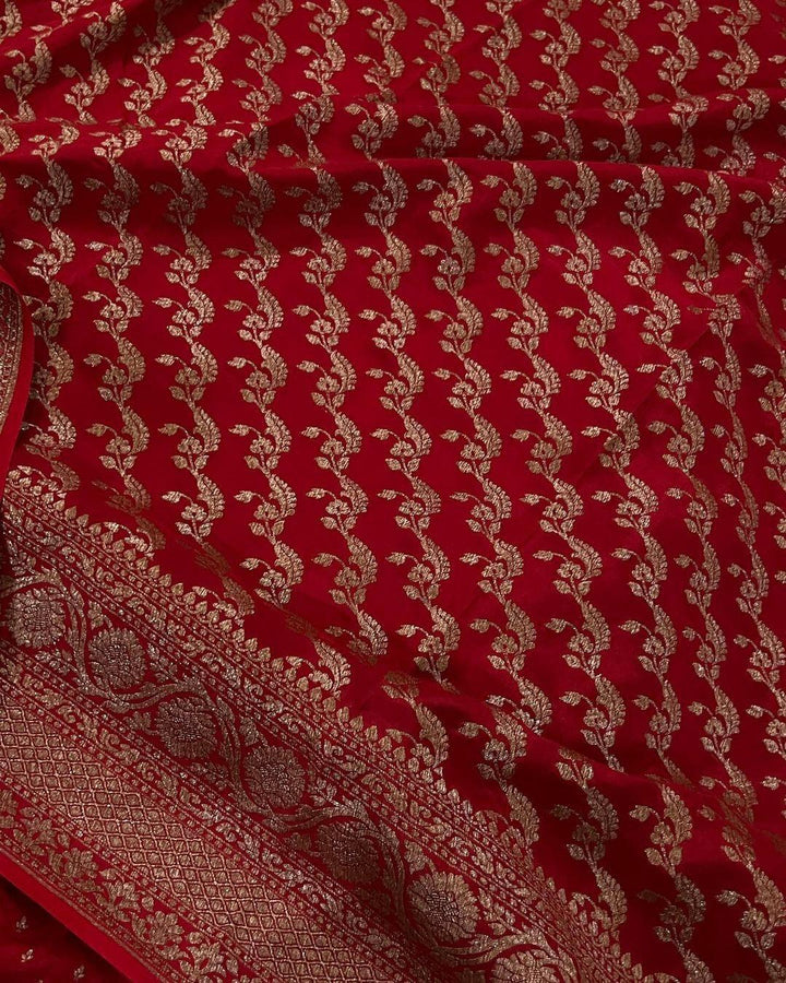 Red Pure Banarasi Khaddi Crepe Silk Saree - Aura Benaras