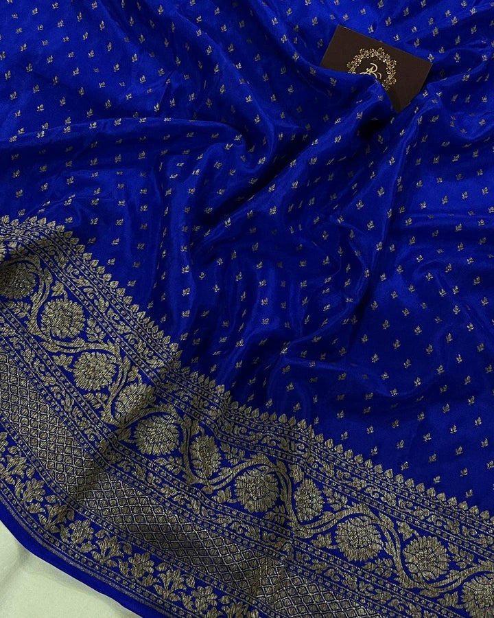 Royal Blue Pure Banarasi Khaddi Crepe Silk Saree - Aura Benaras