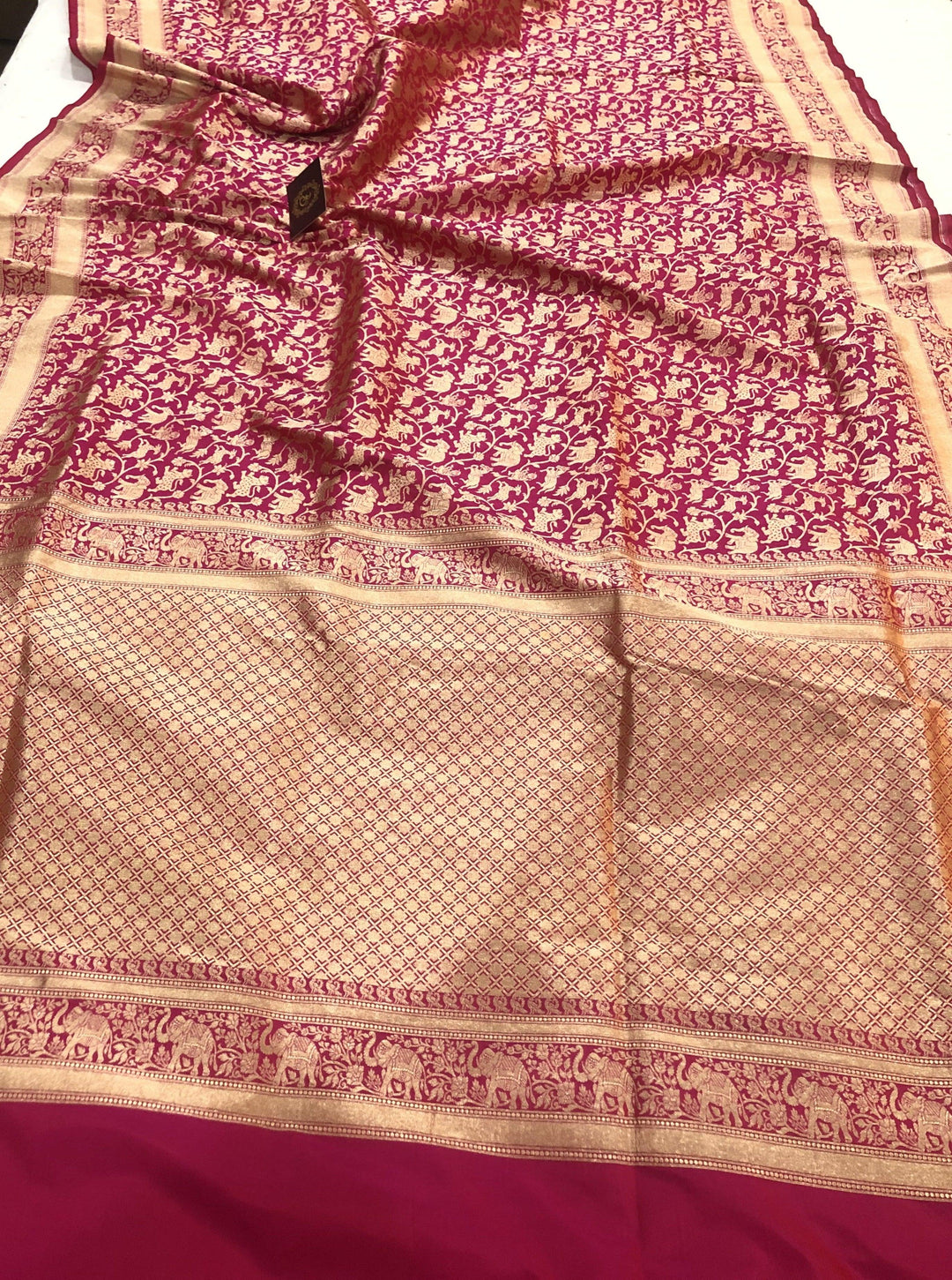 Pure Katan silk Banarasi saree with Shikargaah design, cutwork weaving, and Kadhwa border
