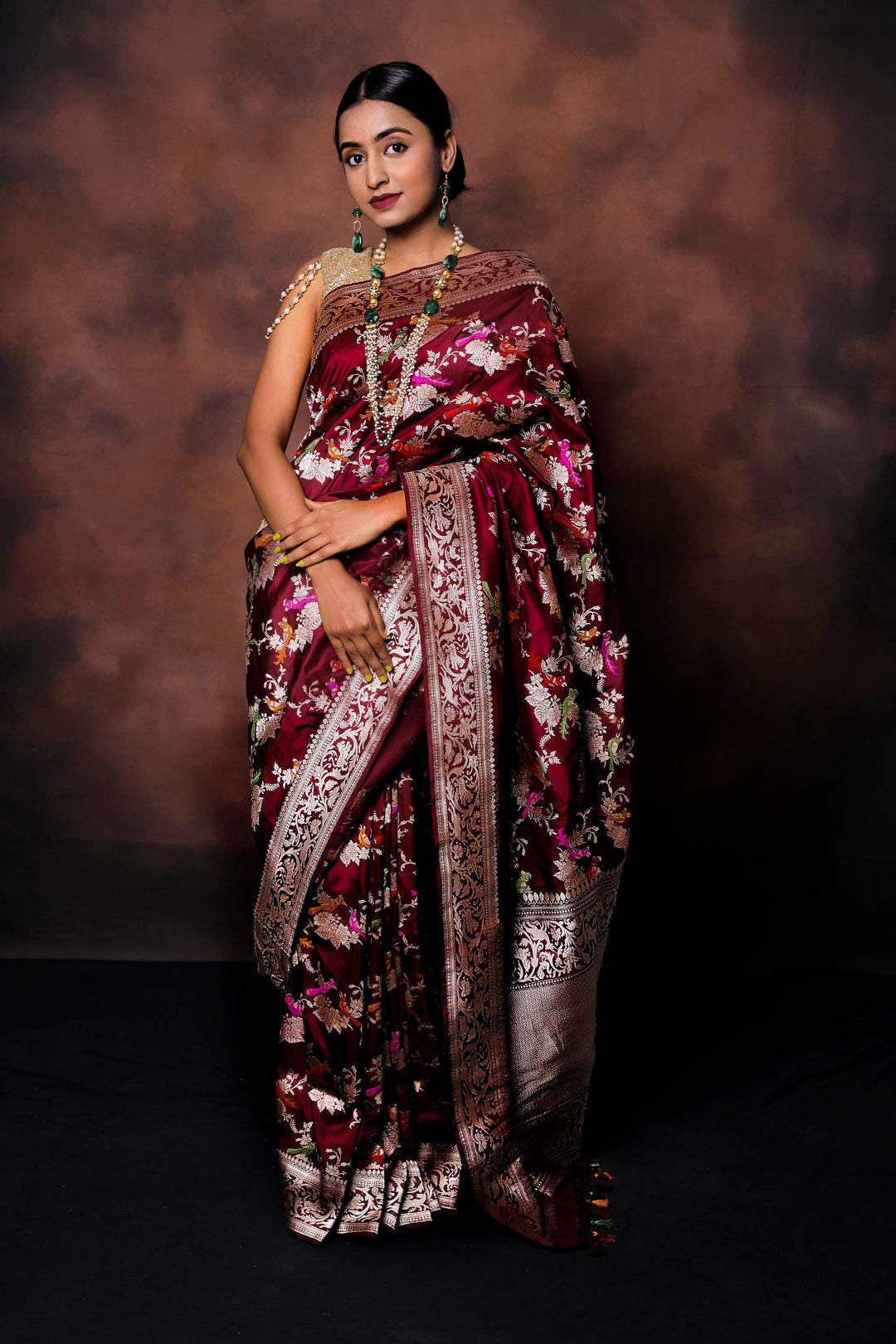 Pre Order :: Deep Maroon Kadwa Jaal Pure Banarasi Handloom Katan Silk Saree