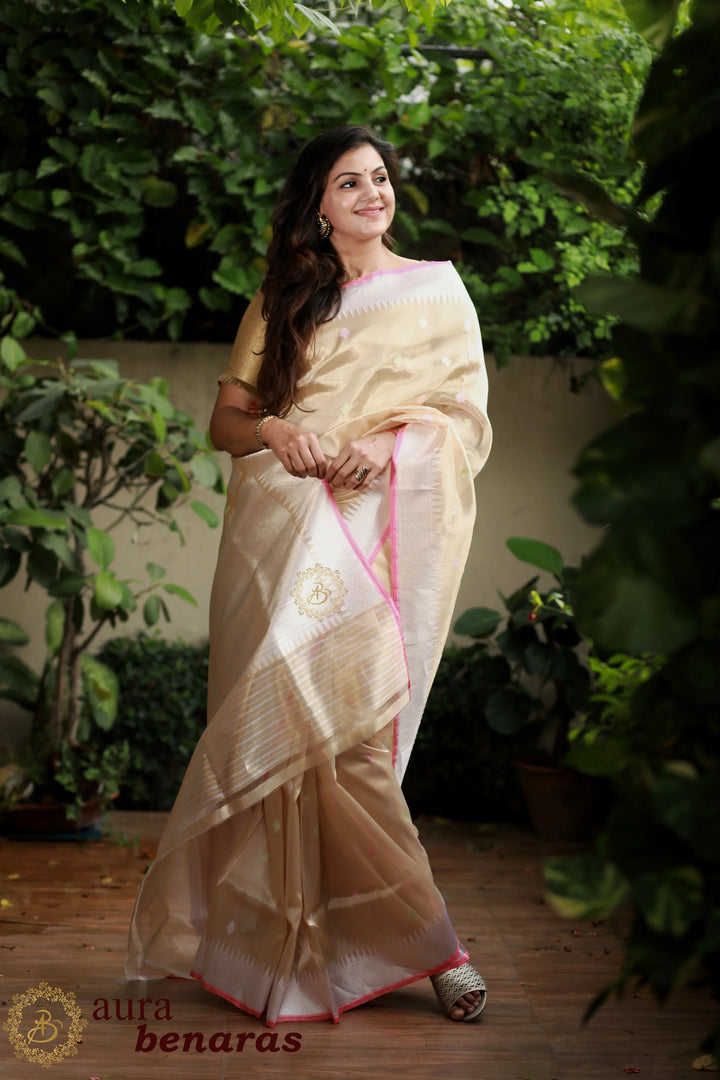 Pre Order :: Golden Banarasi Handloom Tissue Silk Saree