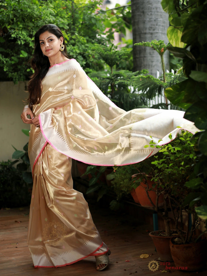 Pre Order :: Golden Banarasi Handloom Tissue Silk Saree