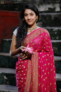 Pink Zardozi Handloom Pure Georgette Silk Saree - Aura Benaras