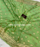 Pista green Banarasi Handloom Pure Georgette Saree - Aura Benaras