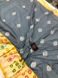 Bluish Grey Pure Banarasi Handloom Katan Silk Saree - Aura Benaras