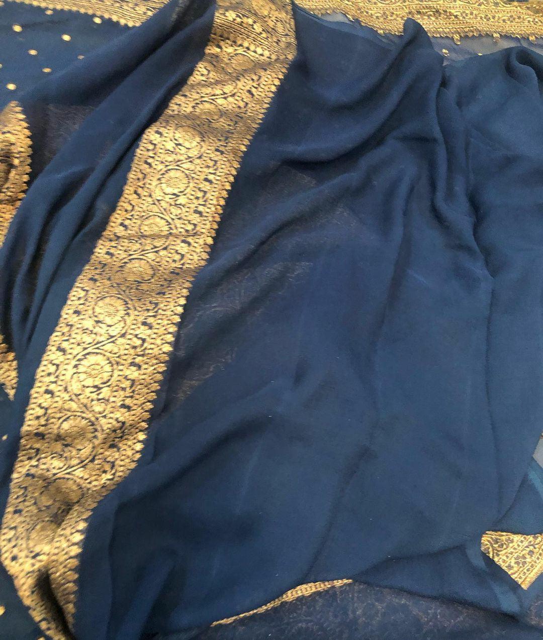 Teal Blue Banarasi Khaddi Georgette Saree