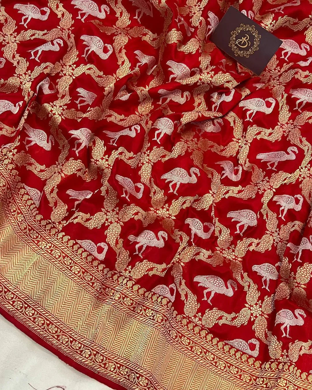 Red Kadwa Jaal Pure Banarasi Handloom Katan Silk Saree - Aura Benaras