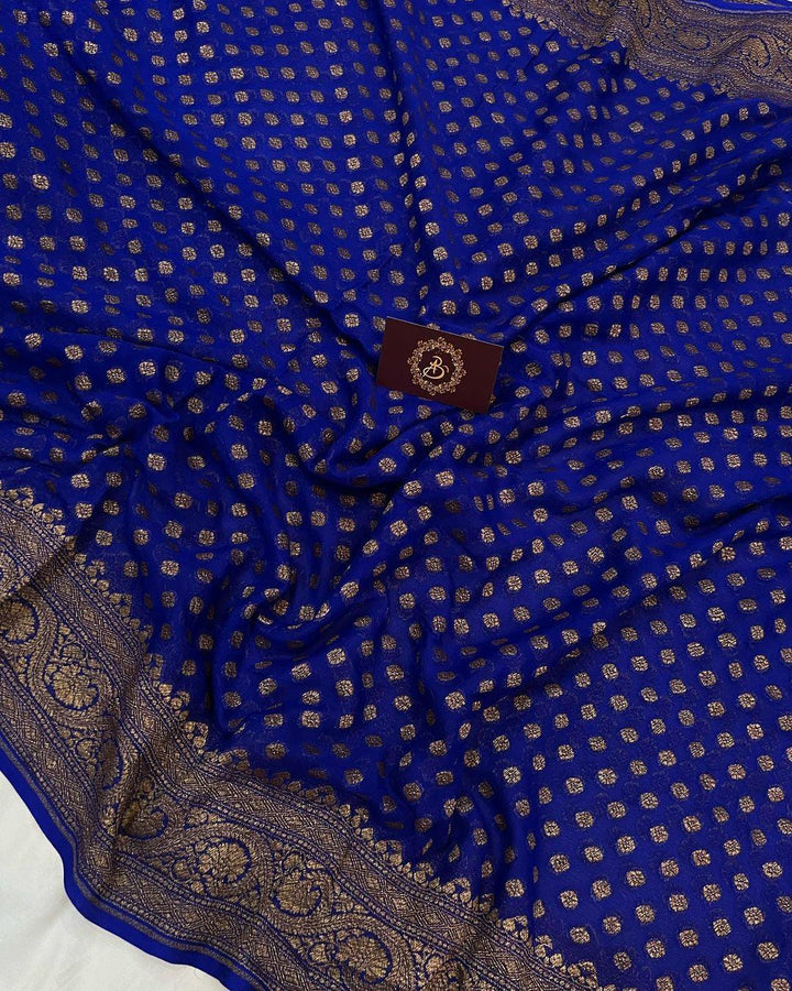 Royal Blue Pure Banarasi Khaddi Georgette Saree - Aura Benaras