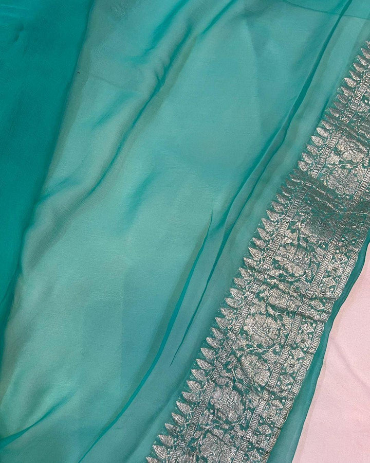Mint Green Khaddi Chiffon Banarasi Handloom Saree - Aura Benaras