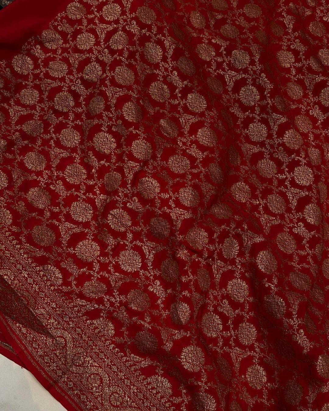 Navy Blue Pure Banarasi Khaddi Crepe Silk Saree - Aura Benaras