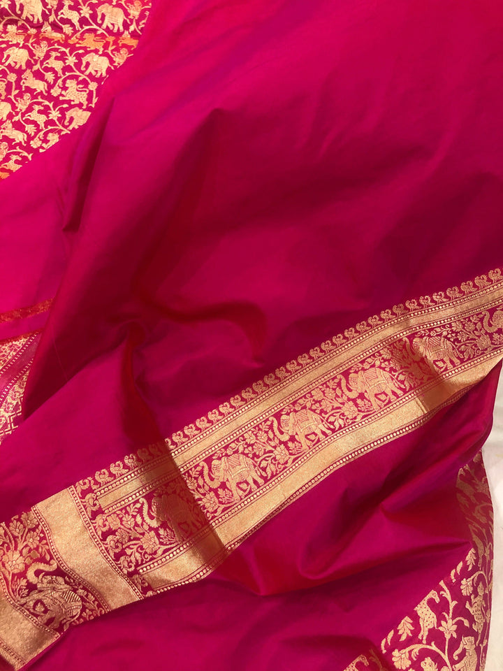 Plain unstitched blouse included with pure Katan silk Banarasi saree