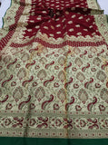 Maroon Banarasi Handloom Satin Silk Saree - Aura Benaras