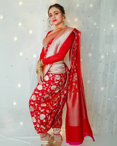 Red Pure Banarasi Handloom Katan Silk Saree