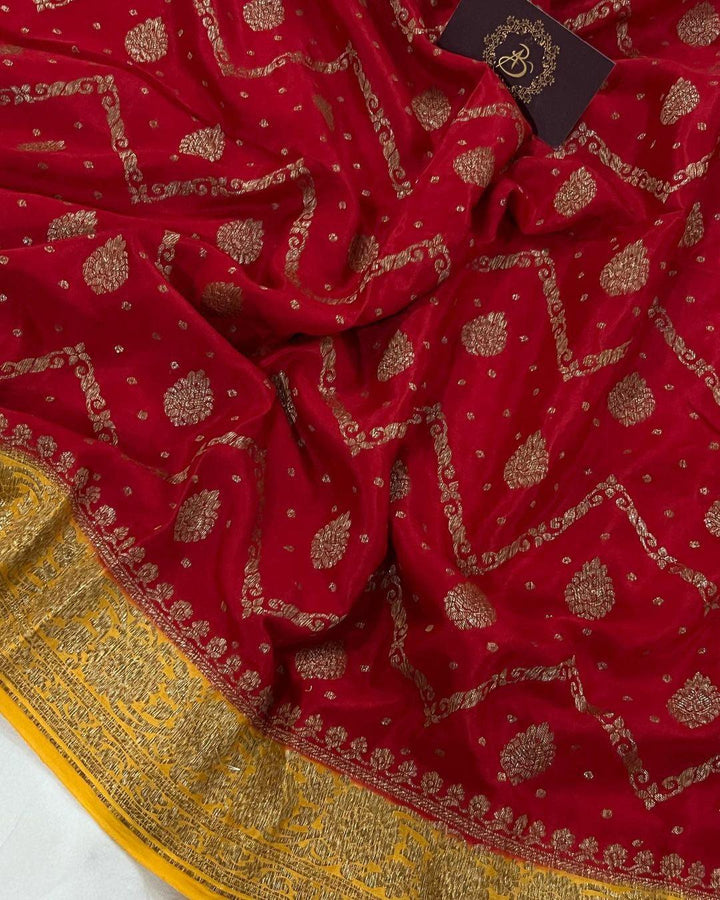 Red Pure Banarasi Khaddi Crepe Silk Saree