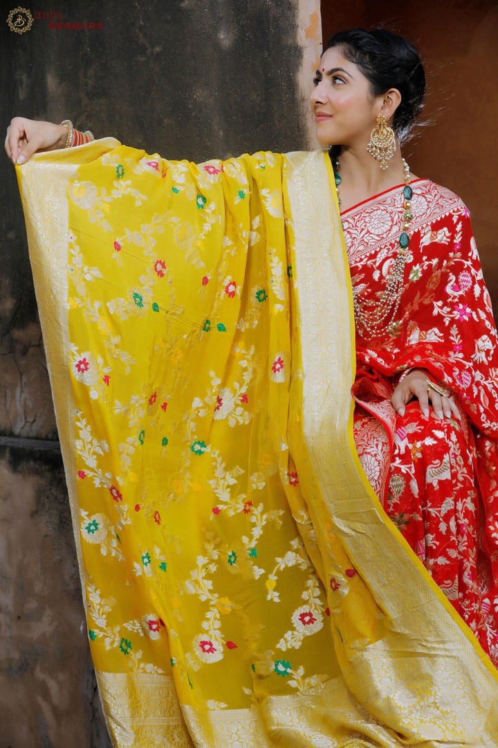 Yellow Pure Banarasi Khaddi Georgette Dupatta