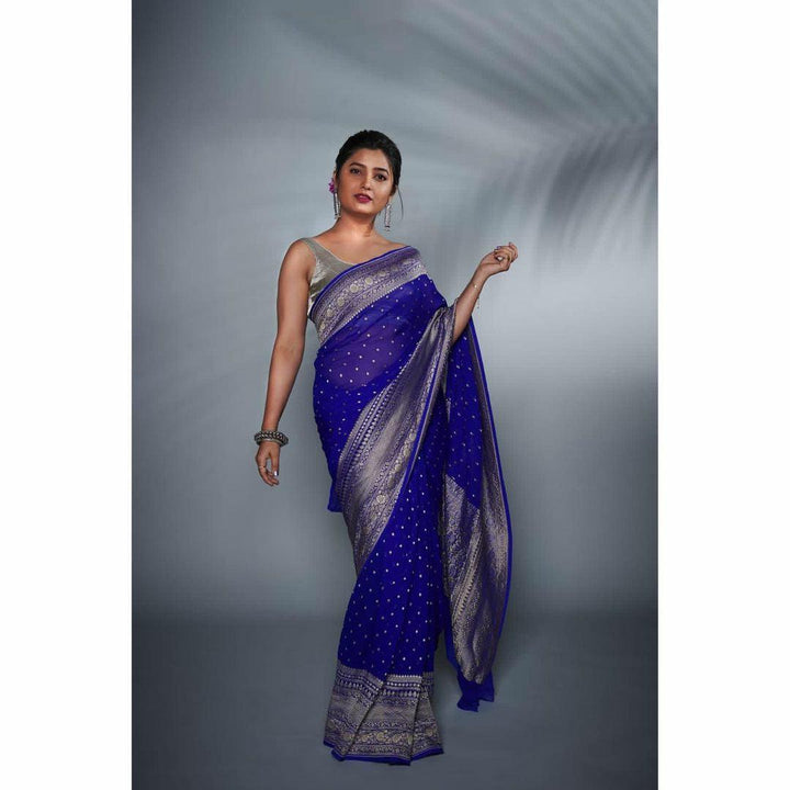 Royal Blue Banarasi Khaddi Georgette Saree