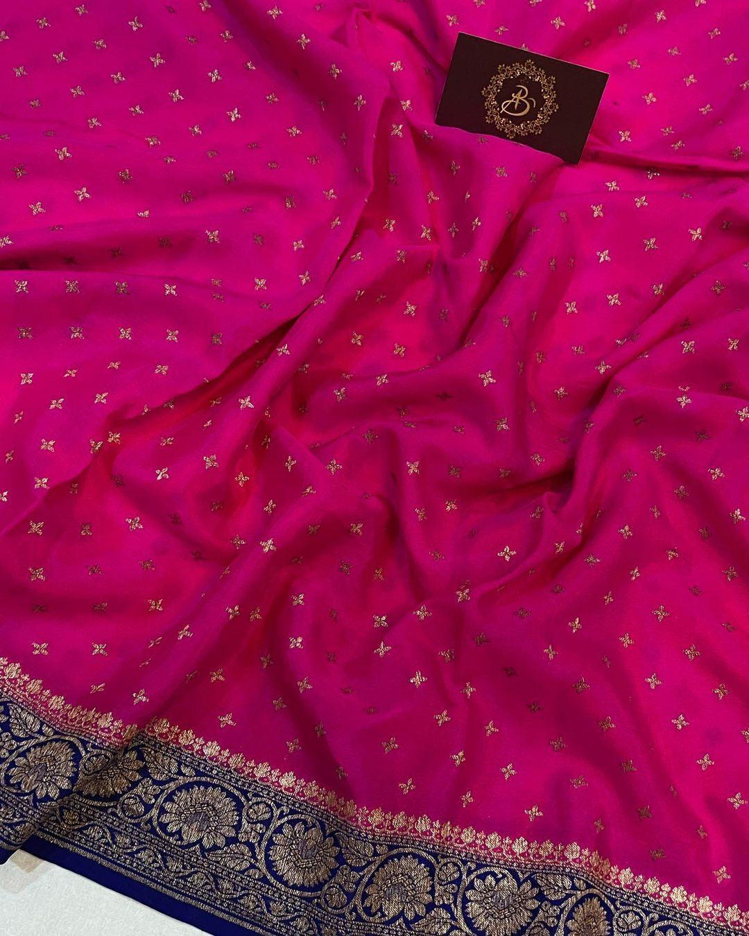 Rani Pink Pure Banarasi Khaddi Crepe Silk Saree - Aura Benaras