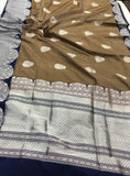 Brown Pure Banarasi Handloom Katan Silk Saree - Aura Benaras