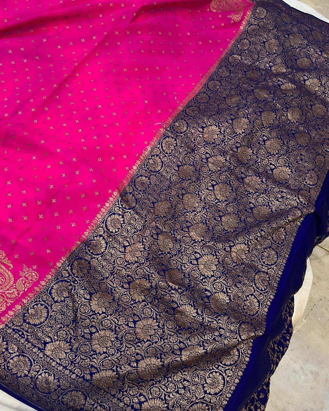 Rani Pink Pure Banarasi Khaddi Crepe Silk Saree - Aura Benaras