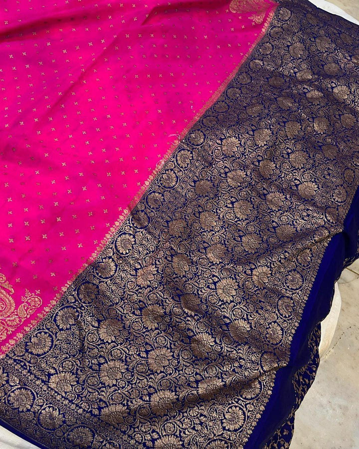 Rani Pink Pure Banarasi Khaddi Crepe Silk Saree - Aura Benaras