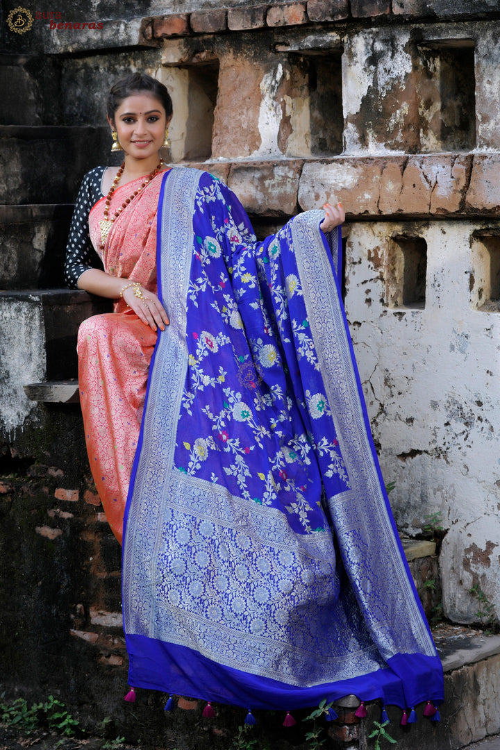 Royal Blue Pure Banarasi Khaddi Georgette Dupatta