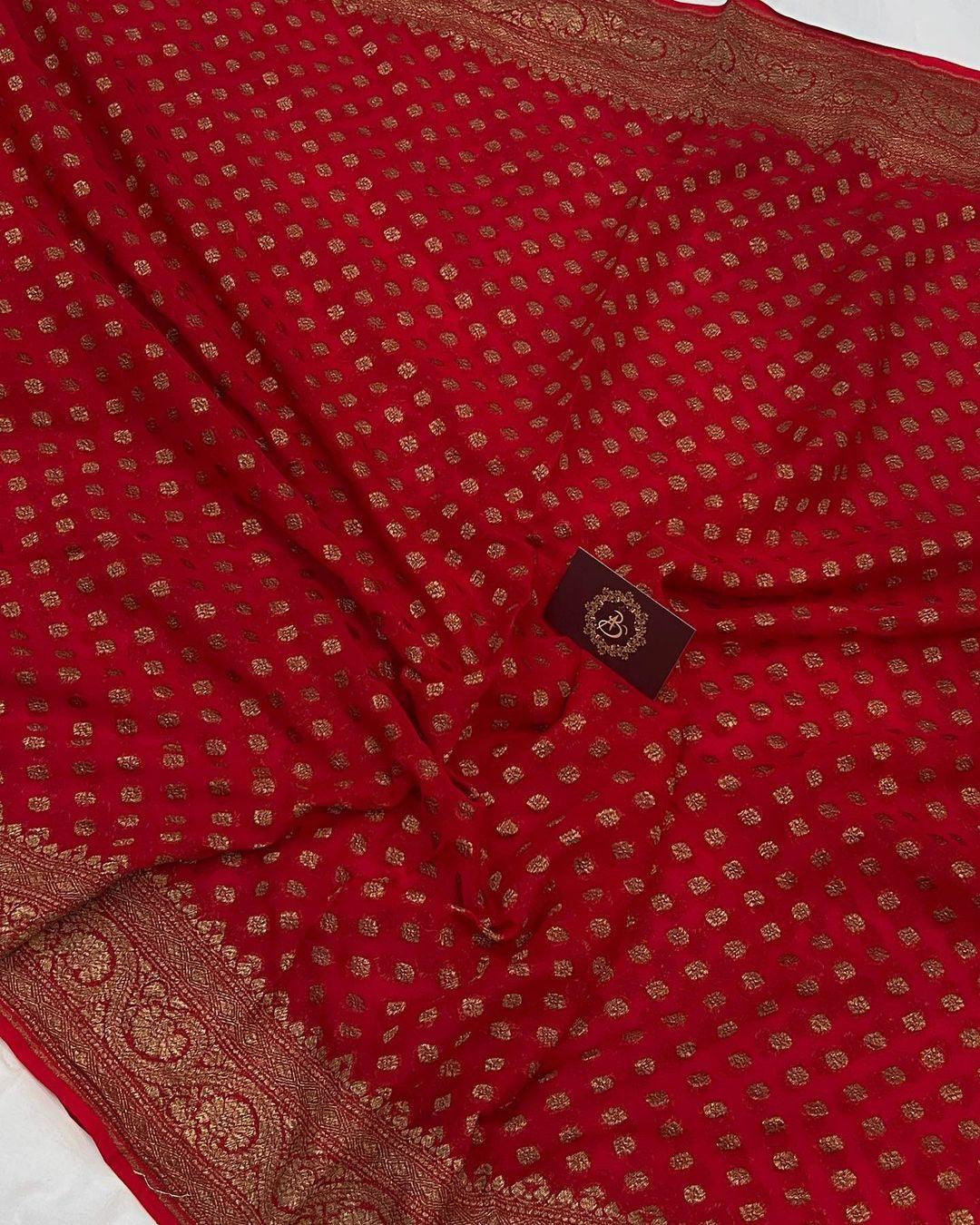 Red Pure Banarasi Khaddi Georgette Saree - Aura Benaras
