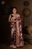 Deep Maroon Jaal Pure Banarasi Handlloom Katan Silk Saree - Aura Benaras