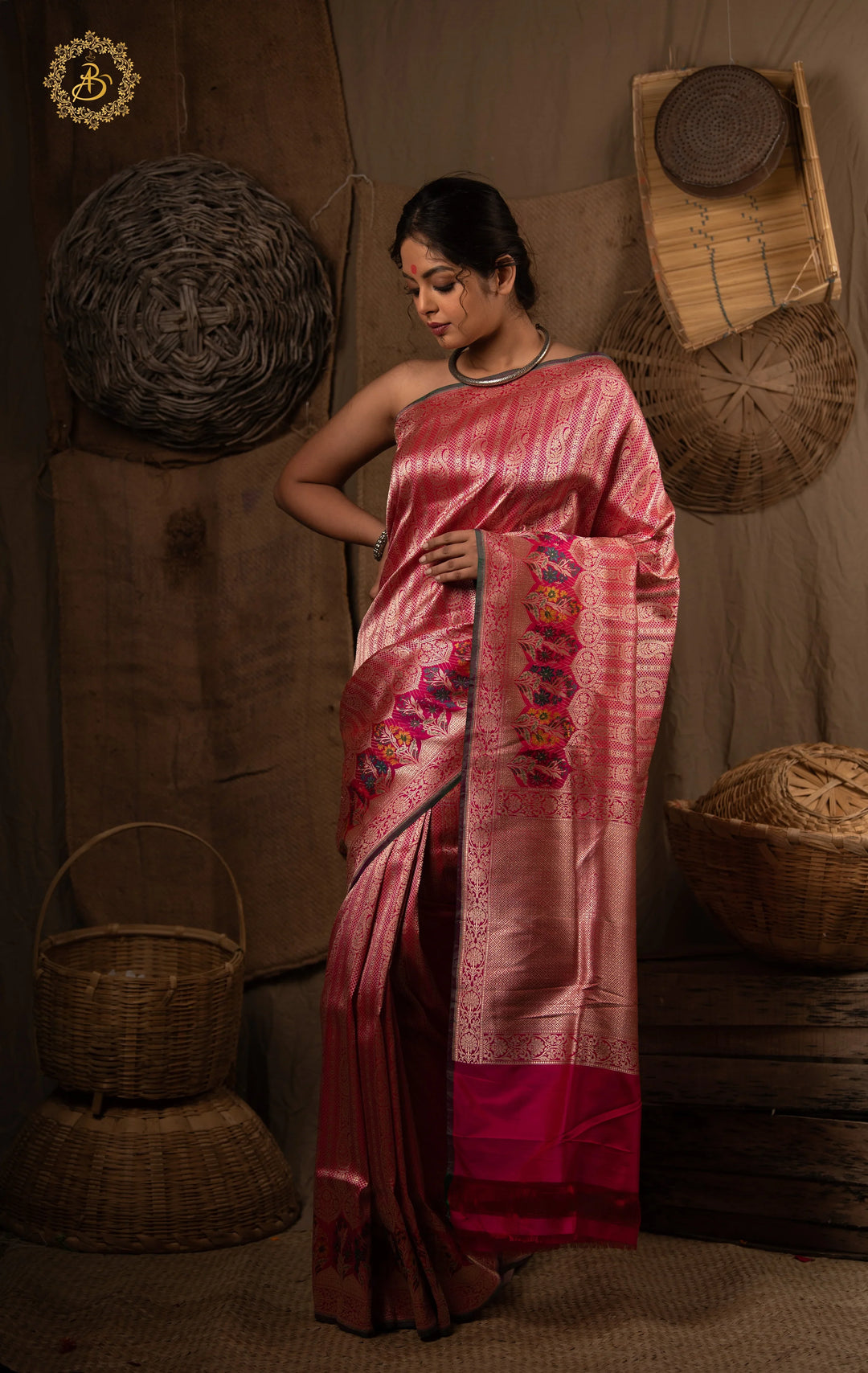 Rani Pink Banarasi Handloom Pure Katan Silk Saree - Aura Benaras