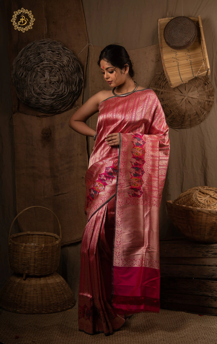 Rani Pink Banarasi Handloom Pure Katan Silk Saree - Aura Benaras
