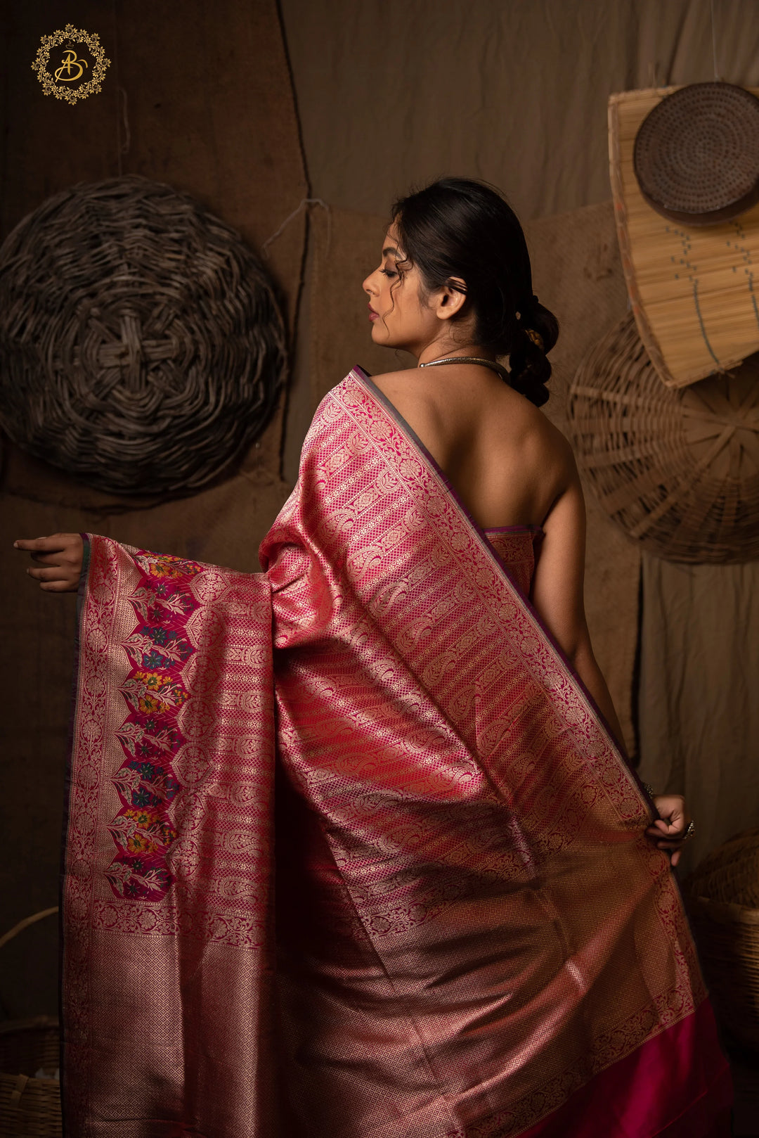 Rani Pink Banarasi Handloom Pure Katan Silk Saree - Aura Benaras