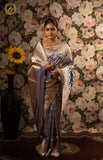 Bluish Grey Jaal Pure Banarasi Handlloom Katan Silk Saree - Aura Benaras