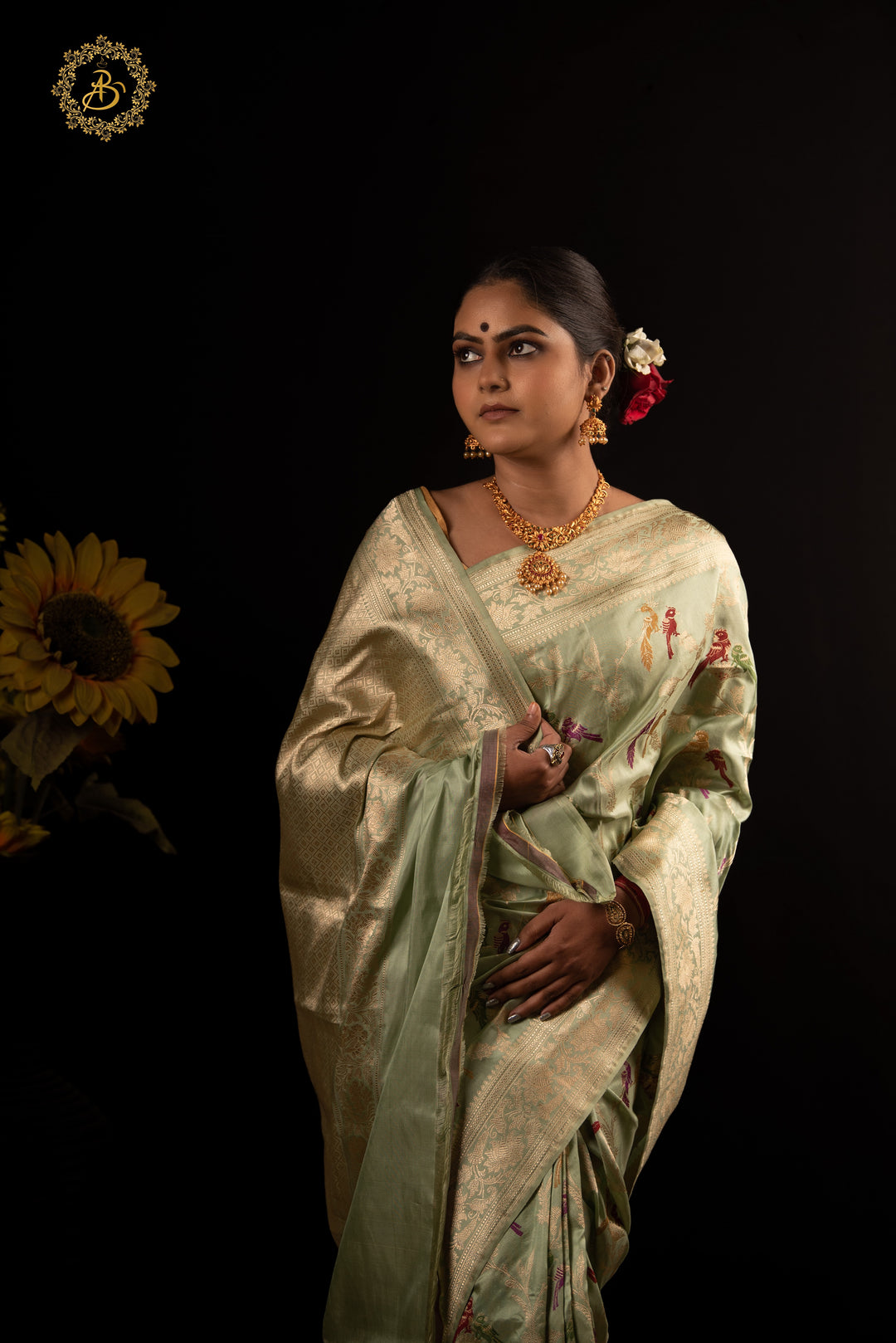 Pista Green Jaal Pure Banarasi Handloom Katan Silk Saree - Aura Benaras