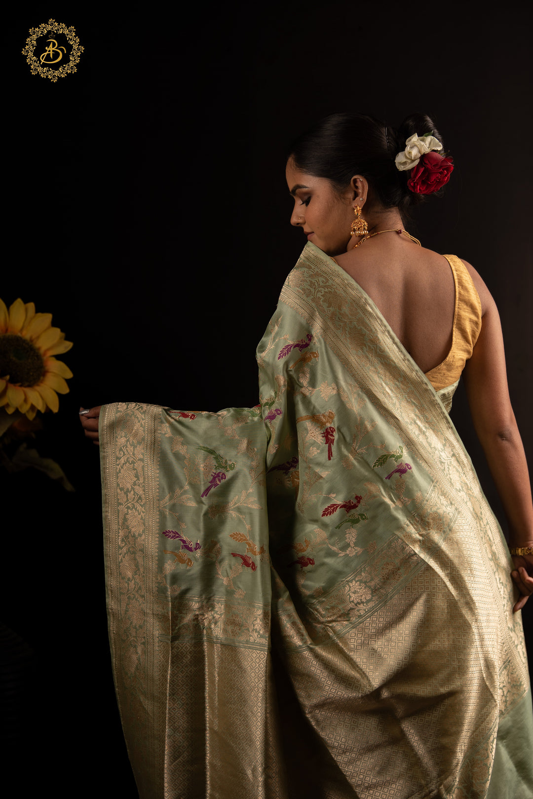 Pista Green Jaal Pure Banarasi Handloom Katan Silk Saree - Aura Benaras