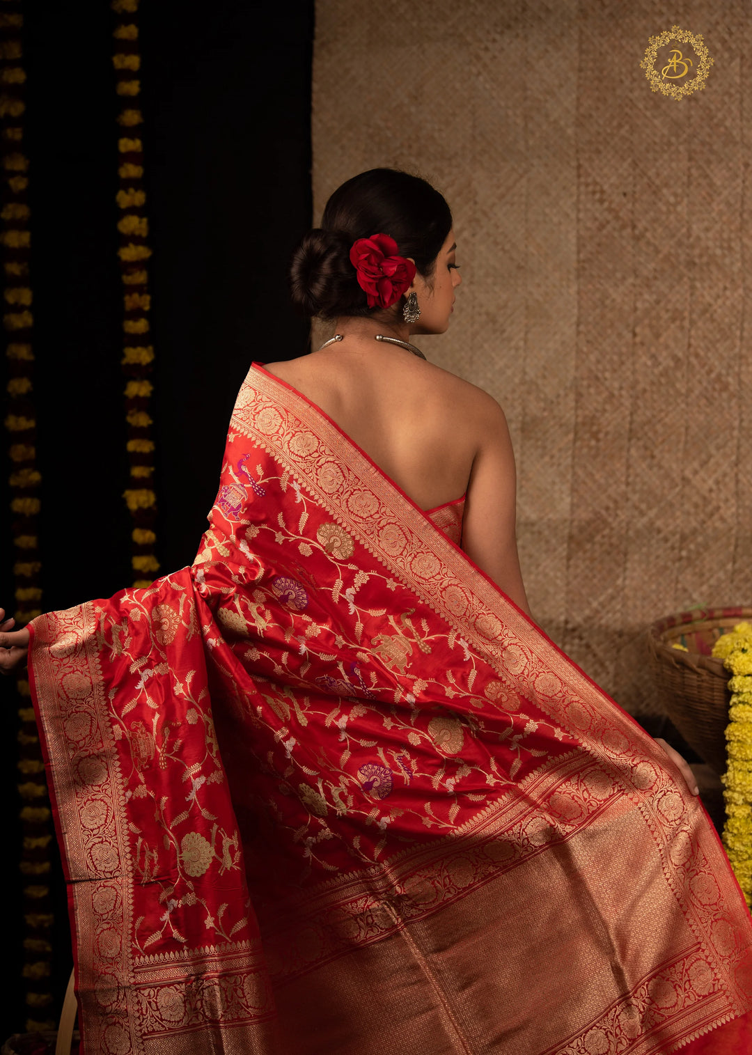 Red Jaal Pure Banarasi Handloom Katan Silk Saree - Aura Benaras