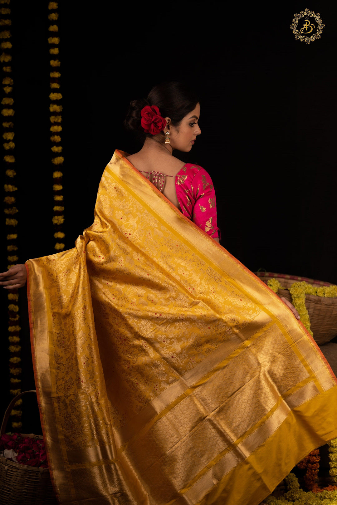 Yellow Banarasi Handloom Katan Silk Saree - Aura Benaras