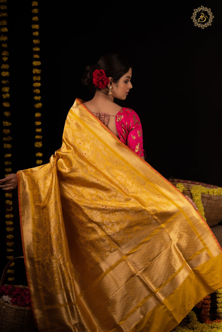 Yellow Banarasi Handloom Katan Silk Saree - Aura Benaras