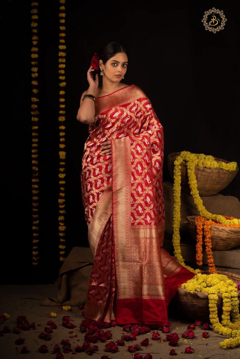 Red Kadwa Jaal Pure Banarasi Handloom Katan Silk Saree - Aura Benaras