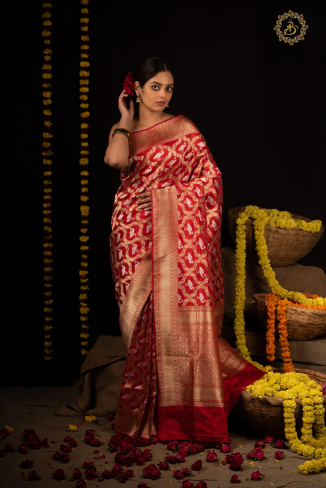 Red Kadwa Jaal Pure Banarasi Handloom Katan Silk Saree - Aura Benaras
