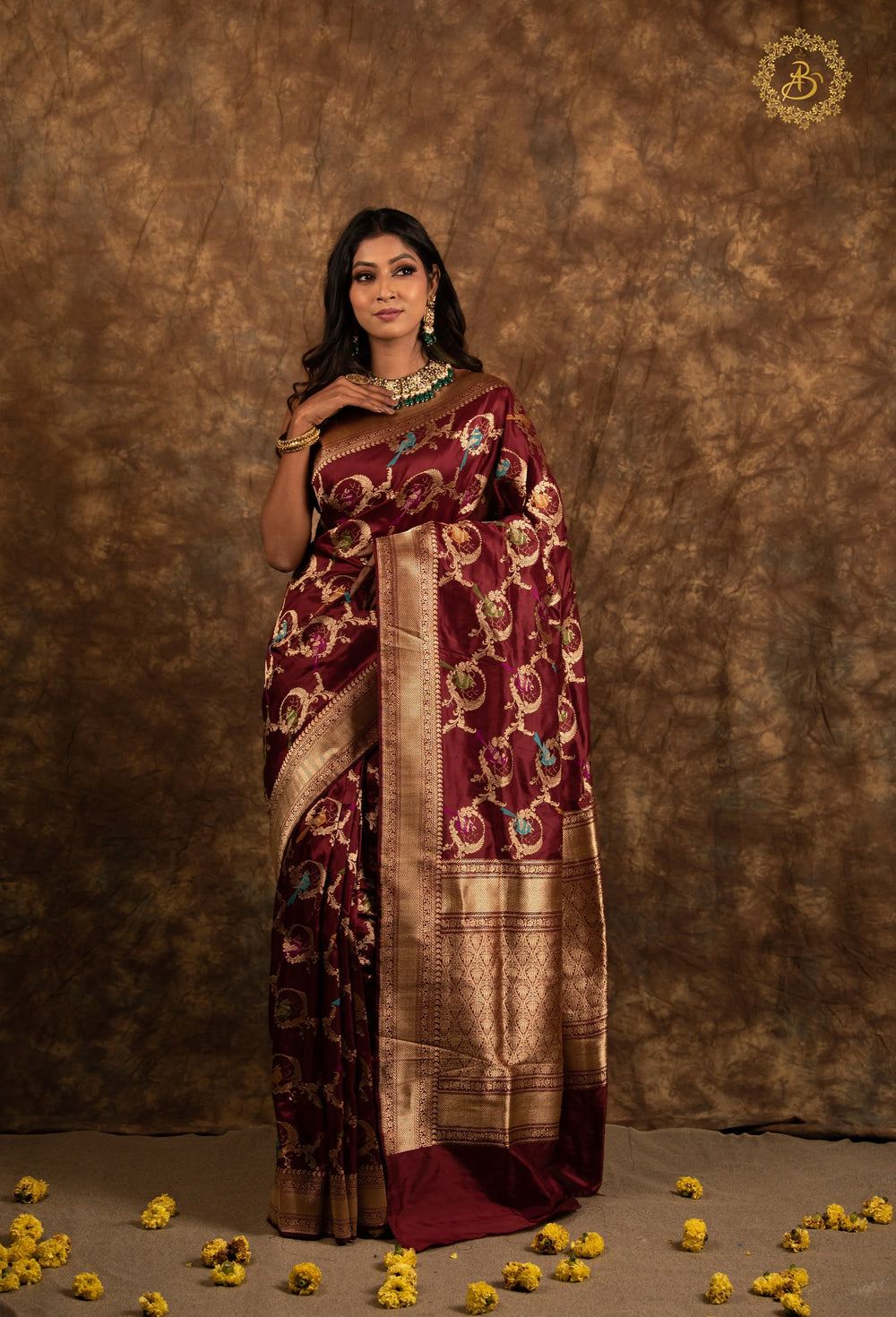 Deep Maroon Kadwa Jaal Pure Banarasi Handloom Katan Silk Saree - Aura Benaras