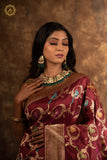 Deep Maroon Kadwa Jaal Pure Banarasi Handloom Katan Silk Saree - Aura Benaras