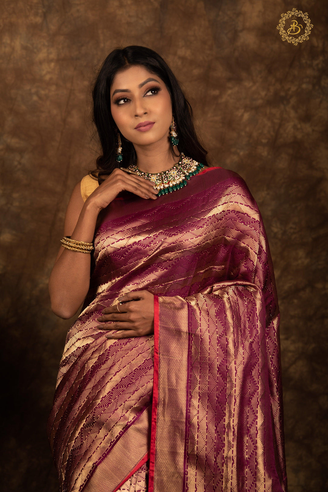 Wine Pure Banarasi Handloom Katan Silk Saree - Aura Benaras